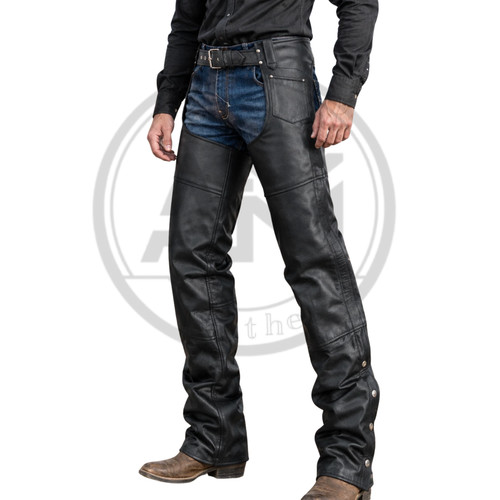 Men black leather motorcycle - black,