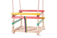 Wooden baby swing is very solid door frame indoor or outdoor garden tree colour