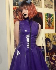 Misfitz purple gloss PVC skater dress, two way zip.  SIZE 20.  TV CD Sissy Goth