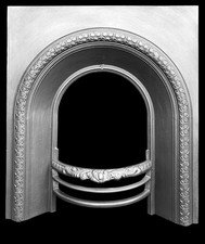 ANTIQUE CAST IRON FIRE SURROUND FIREPLACE INSERT SQUARE FRAME ARCHED OPENING