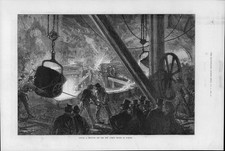 1872 Antique Print - LONDON Chelsea Albert Bridge Casting Cylinder Furnace (126)