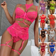 Sexy Womens Lace Bra Suspender Thong Set Ladies Underwear Lingerie Body Stocking