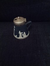 Wedgewood Jasperware Mustard Jar Antique, Dark Blue, Silver Plate Lid