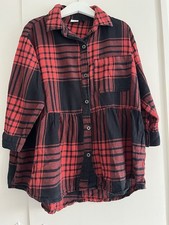 Girls Age 5 NEXT Loose Fitting Check Shirt Dress Red Black Button Up Long Sleeve