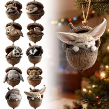 2026 Forest Animal Acorn Ornaments 2D Flat Pine Cone Santa Hanging Decoration