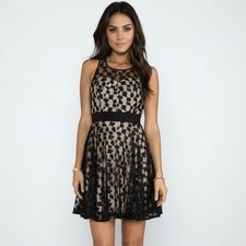 Milly Cheetah Lorex Lace Dress Women 4 Black Nude Lace Fit Flare Event Party LBD
