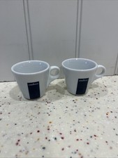 Lavazza Pair Espresso Coffee Cups White With Dark Blue Logo