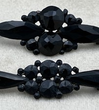Antique Victorian black glass mourning brooch pair 4.6cm sentimental jewellery