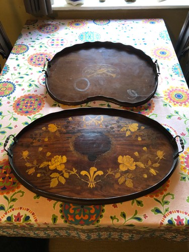 Two antique marquetry trays - ,