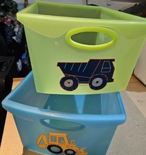 2 NEXT DIGGER / TRUCK PLASTIC STORAGE BOXES BEDROOM/ NURSERY/