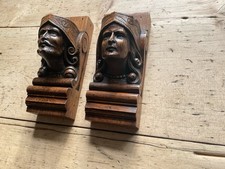 Antique Salvaged Pair Of furniture Ornaments Hand Carved In Oak