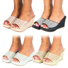 Ladies Womens Sparkly Wedge