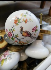 Set of porcelain Floral Bird Door Knobs And Two Push Plates 