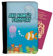 Personalised Fish Design Passport Holder Cover Protector Kids Gift