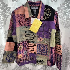 indigo moon blazer shoulder pads vintage NOS qvc embroidered