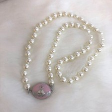 Vivienne Westwood Necklace enamel button pearl silver/Pink