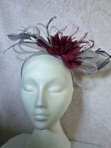 Burgundy silver feather - burgundy, hair