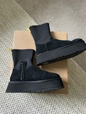 UGG Black Classic Dipper Boots UK 7 WORN ONCE WITH BOX FAUX FUR FOOTBED Side Zip
