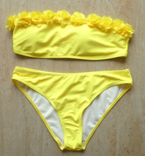 LADIES SHEIN BNWOT SIZE M - 14 NEON YELLOW BANDEAU PADDED STRAPLESS BIKINI