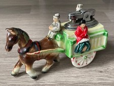 VINTAGE MADE JAPAN CIGARETTE TABLE LIGHTER CERAMIC HORSE DRAWN POST WAR FIGURES
