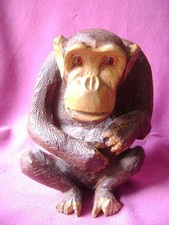 CARVED WOODEN FIGURE MONKEY CHIMPANZEE ORNAMENT 14cm tall