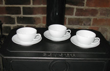 Set of 3 White Ravello Dinnerware Italy large Cups & Saucers Coffee Mugs Modern
