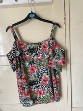 George Ladies Floral Multicoloured Cold Shoulder Top New 