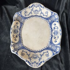 Antique Vintage Large Blue And White Floral Botanical Serving Platter Plate