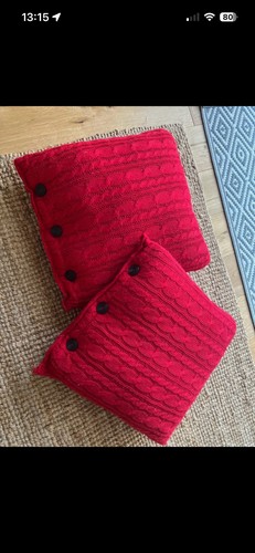 Hand knitted red cushions 2 - red,