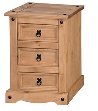 Corona Bedside Cabinet 3 Drawer Chest Medium Table Mexican Pine MercersFurniture