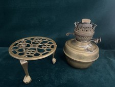 Antique Oil Lamp Victorian Duplex Burner & Brass Stool