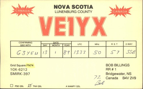 Vintage ve1yx nova scotia qsl - nova,