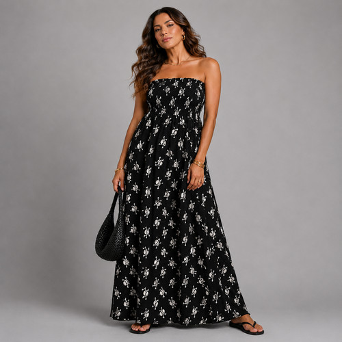 Black white skulls strapless - white,