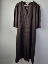 M&S Women's Linen Rich Button Front Midi Dress Size 14Long Chocolate NWOT F2