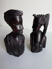VINTAGE PAIR OF AFRICAN CARVED WOOD FIGURES  6 AND THREE QUARTERS HIGH 3 INCHES