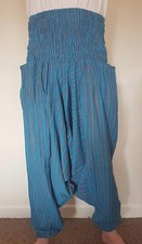 Hippie Festival Cotton Aladdin Trousers - Blue - Handmade Nepal