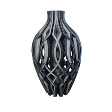 Lattice Shadow Black Vase - Modern 3D Printed Geometric Decor Sculpture