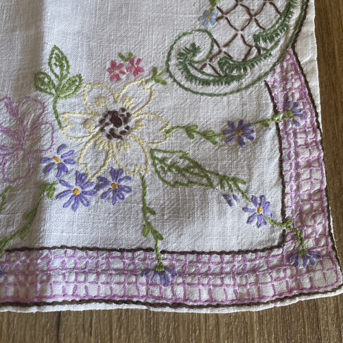 Vintage linen embroidered tray - linen,