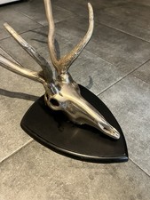 Rare Vintage Large Metal Deer Skull and Antlers 80 X 30cm On Wall Mounted Shield