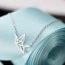 Silver cute origami crane bird - crane,