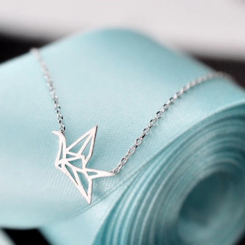 Silver cute origami - silver, crane