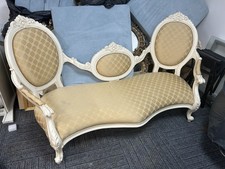 Cream Ornate Chaise Longer With Golden Frabric Seating