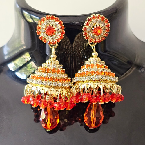 Orange gold indian jhumka - &,