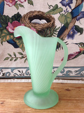VINTAGE C.1920-30s ART DECO FROSTED GREEN FROSTED GLASS JUG/  VASE
