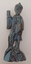 Vintage oriental  Carved wooden figure of a fisherman with fish
