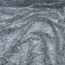 IVORY Heavy Sequin Embroidered Lace Fabric Mesh Bridal Lace Dress Material 60"