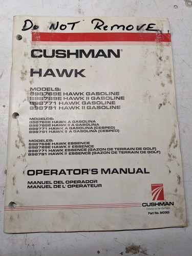 Cushman operators manual - operators, hawk