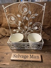 Vintage White Metal Plant Pot Wall Box Metal Ornate Wall Hanger Plant Pot