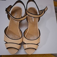 FERRAGAMO Patent Leather Platform Wedged Sandals In Cream and Black UK 7 /40