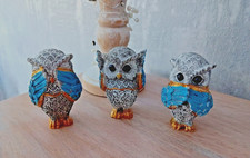 SEE HEAR SPEAK NO EVIL OWLS 3 PIECE SET RESIN OWL FIGURINES OWL ORNAMENTS